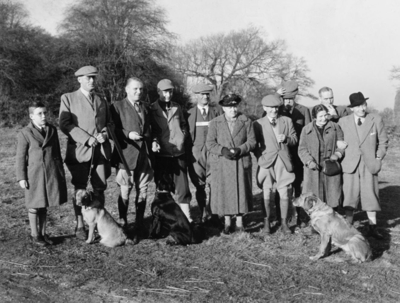 Dick, Douglas and William Gough with the shooting party at Lackford in 1942
